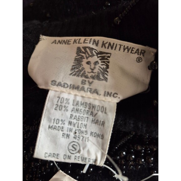 Anne Klein VTG 90s Y2K Beaded Sweater Lambswool Angora Sweater Black Sz S NEW - Picture 5 of 6